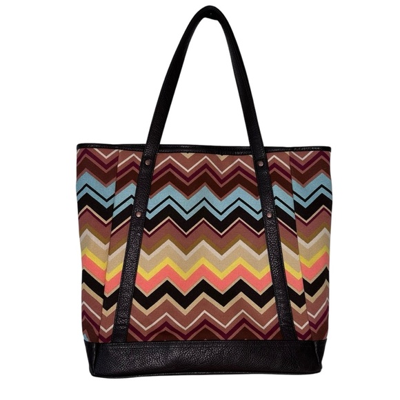 Missoni X Target Multi Color Chevron Zig Zag Canvas Tote Large Brown - Picture 2 of 15
